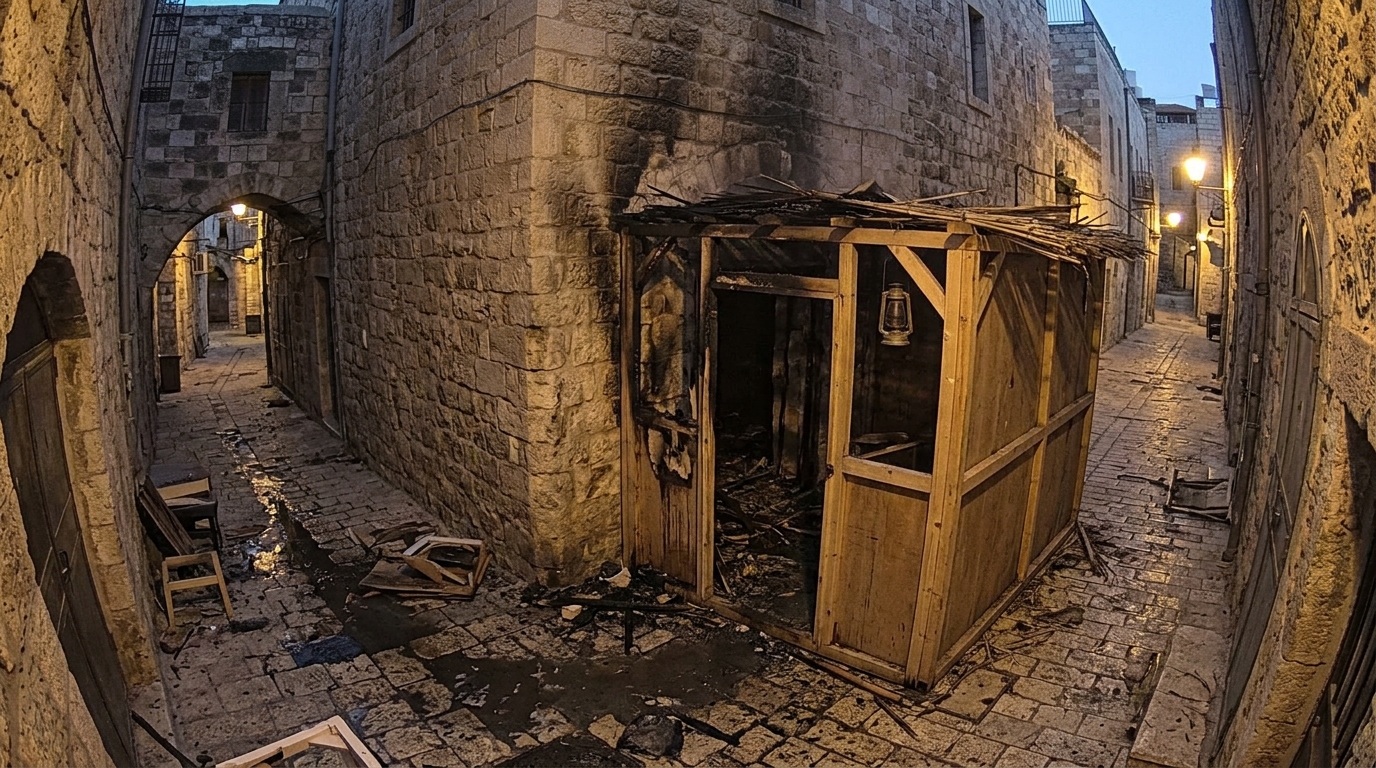 תושב העיר העתיקה יואשם בהצתת סוכה בירושלים