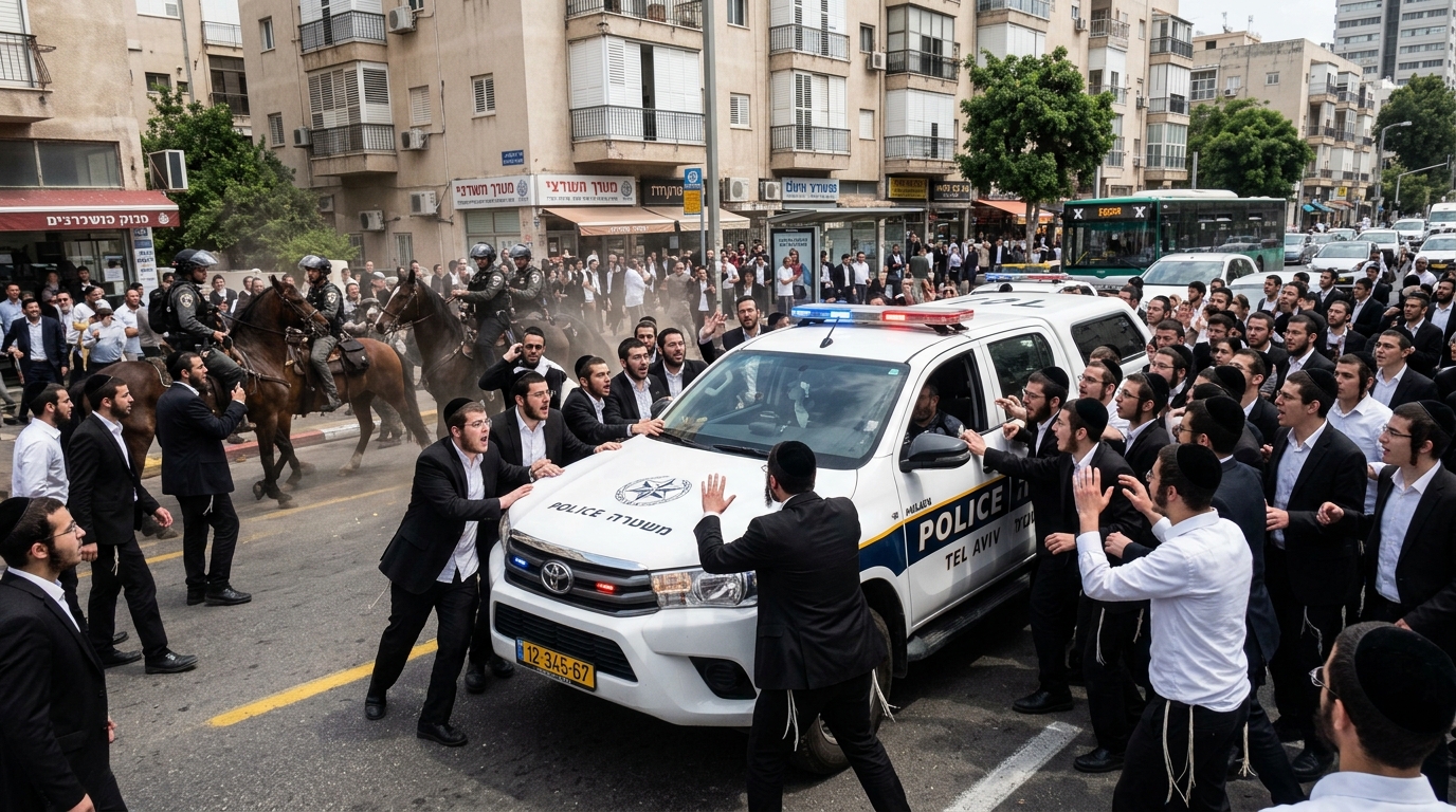 עשרות מפגיני ישיבה חסמו ניידת משטרה בתל אביב