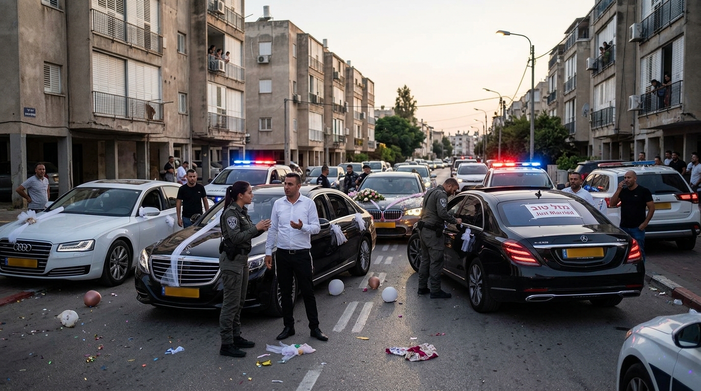 שיירת חתונה השתוללה בלוד: החתן עוכב, רכבי יוקרה הורדו מהכביש