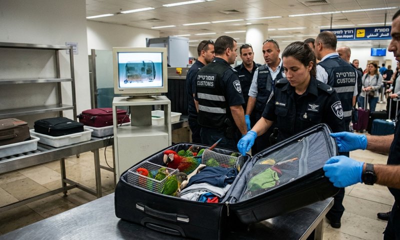 תפסו 20 תוכים נדירים מוסתרים במזוודה בנתב"ג