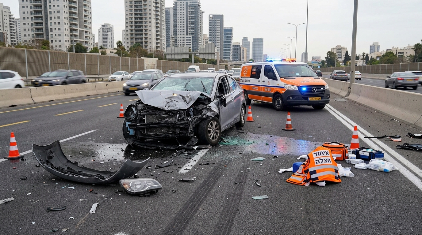 אישה נפצעה בינוני בתאונת שני רכבים בכביש 2 בתל אביב