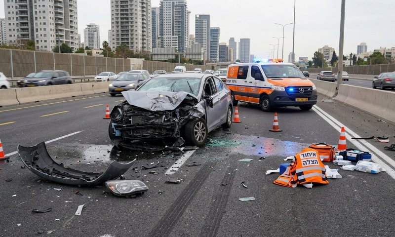 אישה נפצעה בינוני בתאונת שני רכבים בכביש 2 בתל אביב