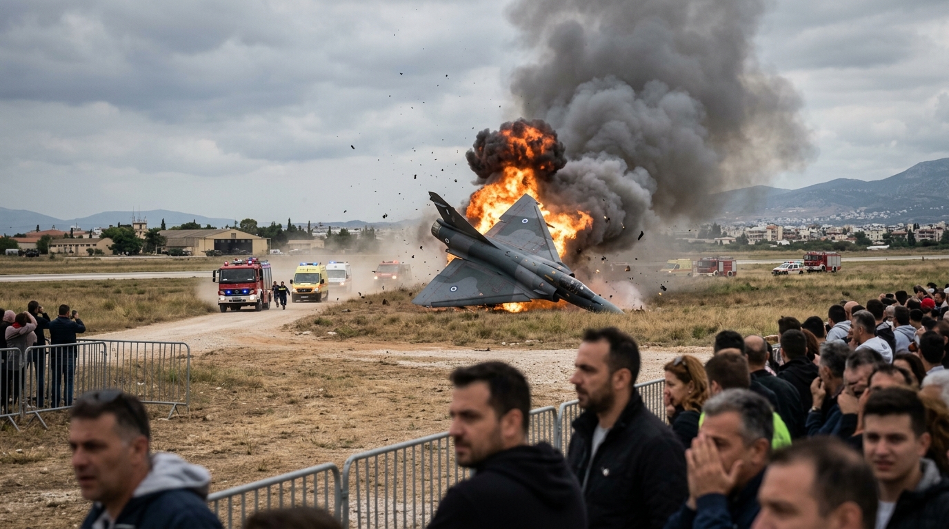 מטוס קרב יווני התרסק מול קהל במופע אווירי ליד אתונה