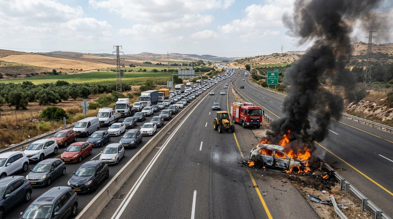כביש 6 נחסם לסירוגין אחרי שרכב עלה באש