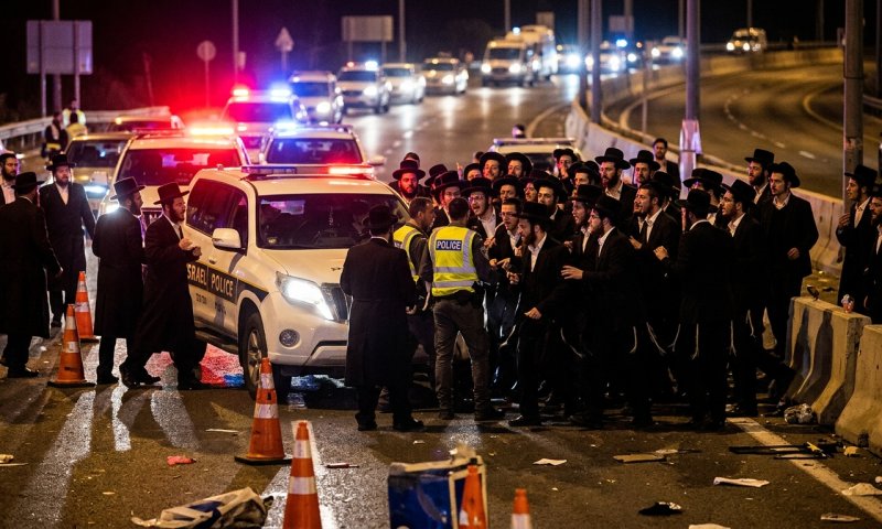 מאות חרדים תקפו שוטרים במחסום מכבים על רקע מידע שקרי