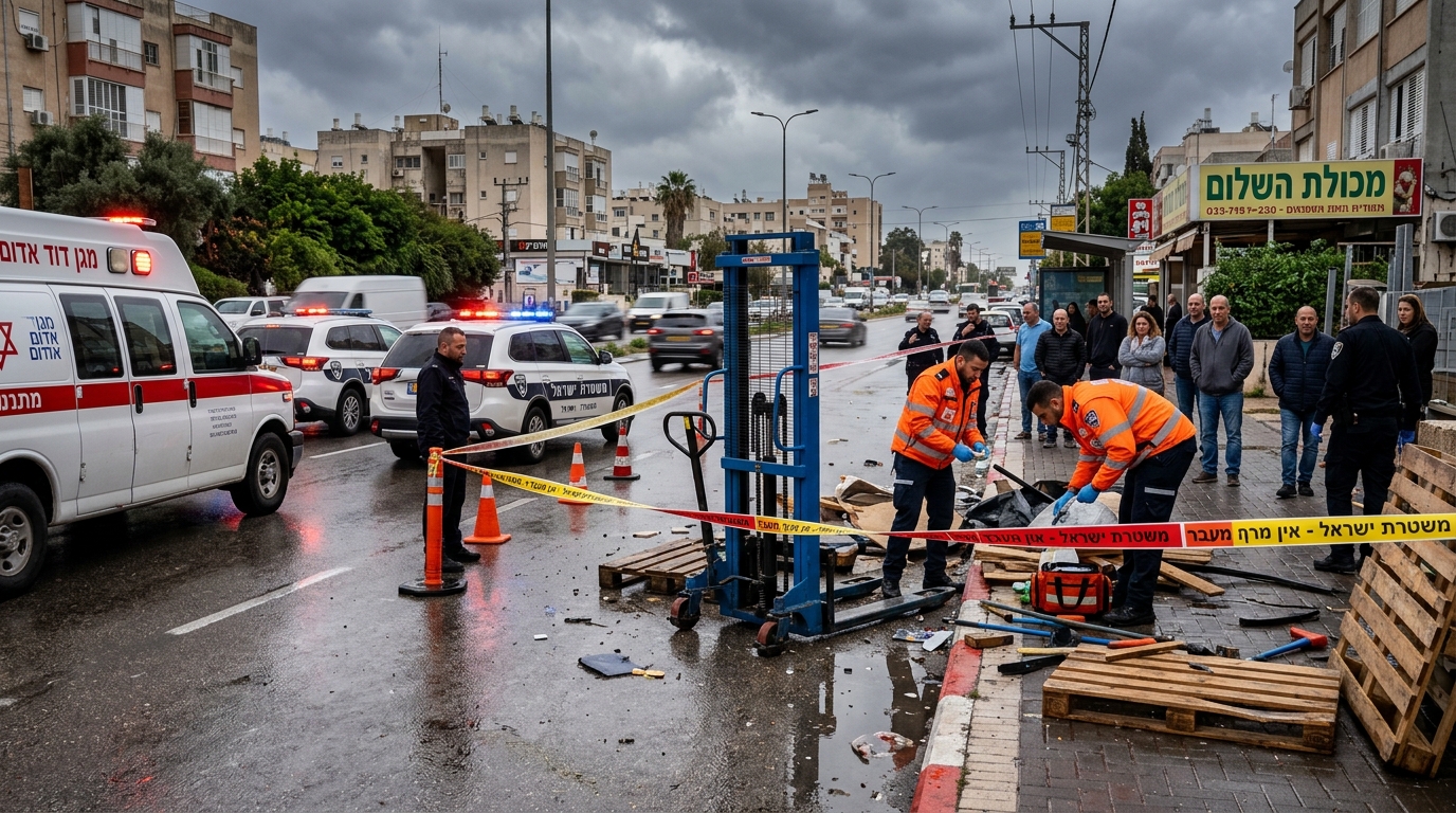 עובר אורח בנתניה נהרג לאחר שנפגע ממלגזה ידנית ברחוב