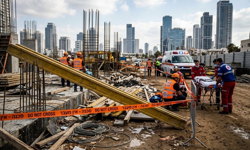פועל בן 20 נפצע קשה באתר בנייה בתל אביב לאחר שחפץ כבד פגע בו