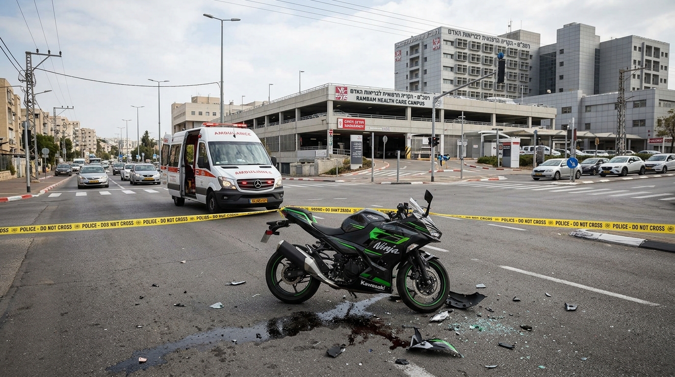 רוכב אופנוע כבן 25 נפצע קשה בחיפה לאחר שהחליק