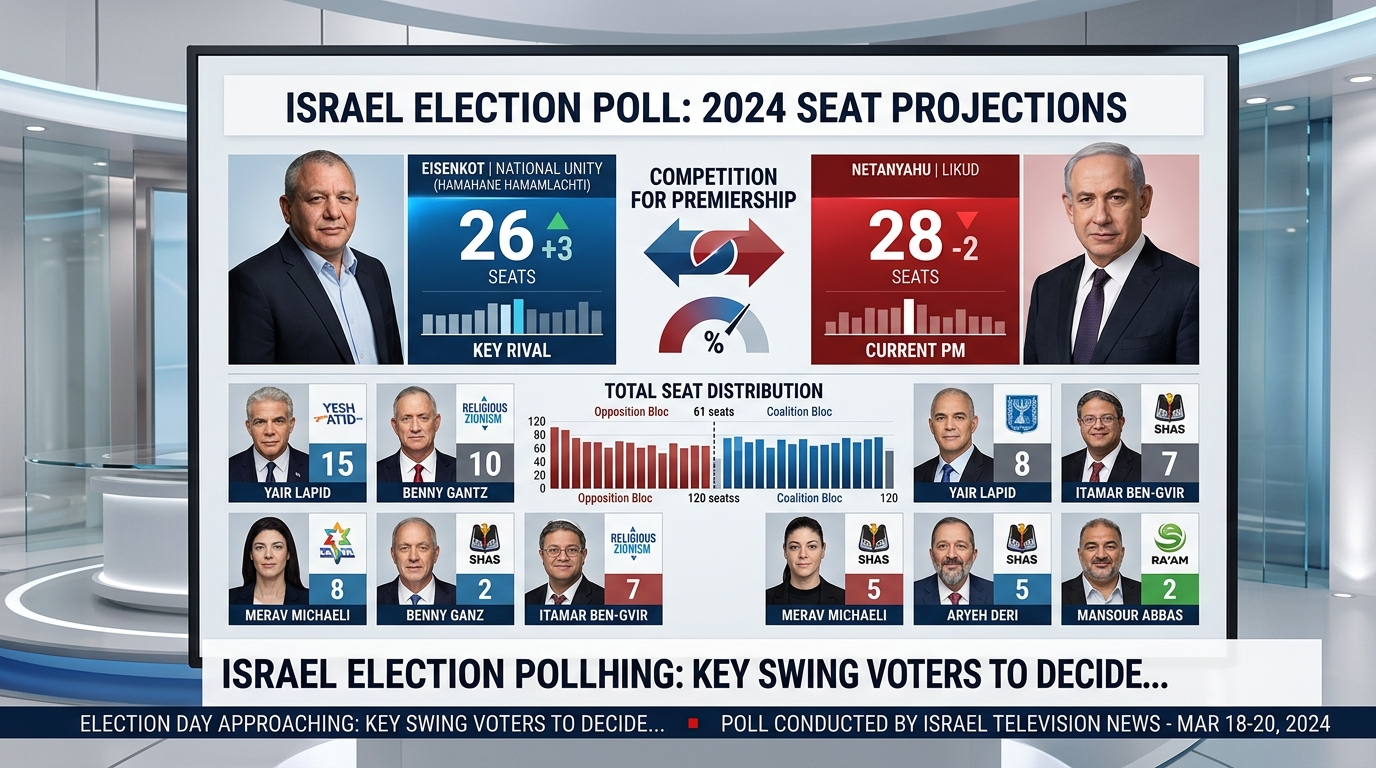 איזנקוט עוקף את נתניהו: 24 מנדטים לעומת 23, וגם מועדף לראשות הממשלה