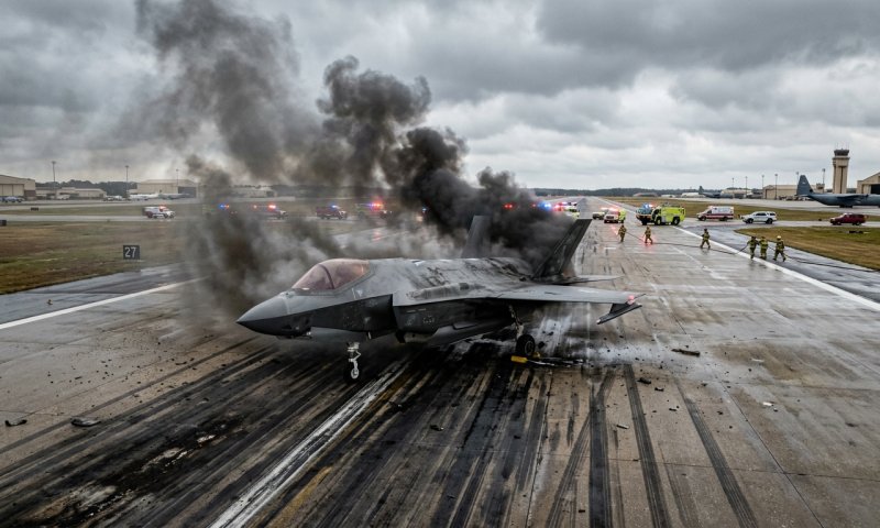 F-16 יווני עלה באש אחרי נחיתת חירום בשדה תעופה אזרחי