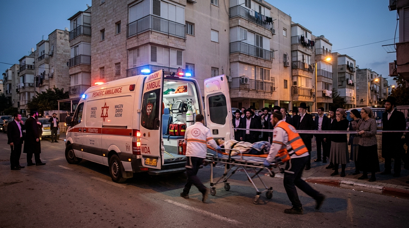 פעוט בן שבעה חודשים נחנק משקית בבני ברק ופונה במצב אנוש