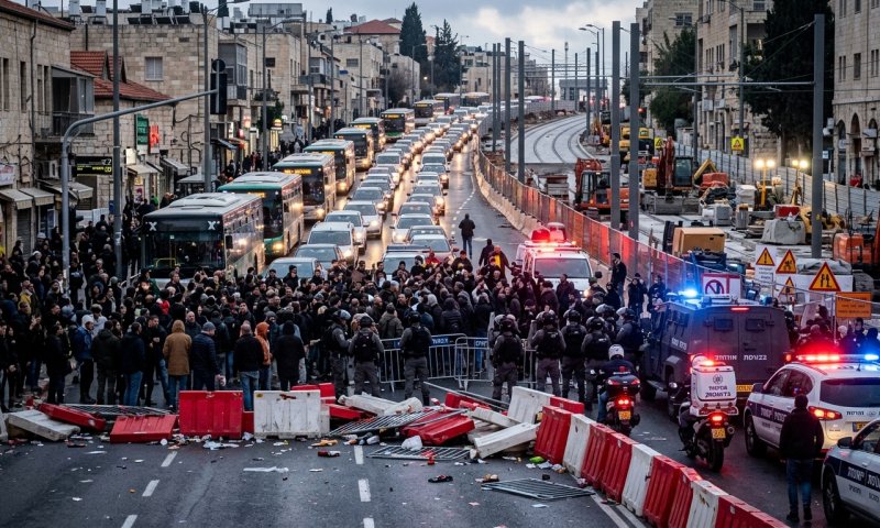חרדים חסמו את צומת בר אילן בשעות העומס - המשטרה פועלת לפיזורם