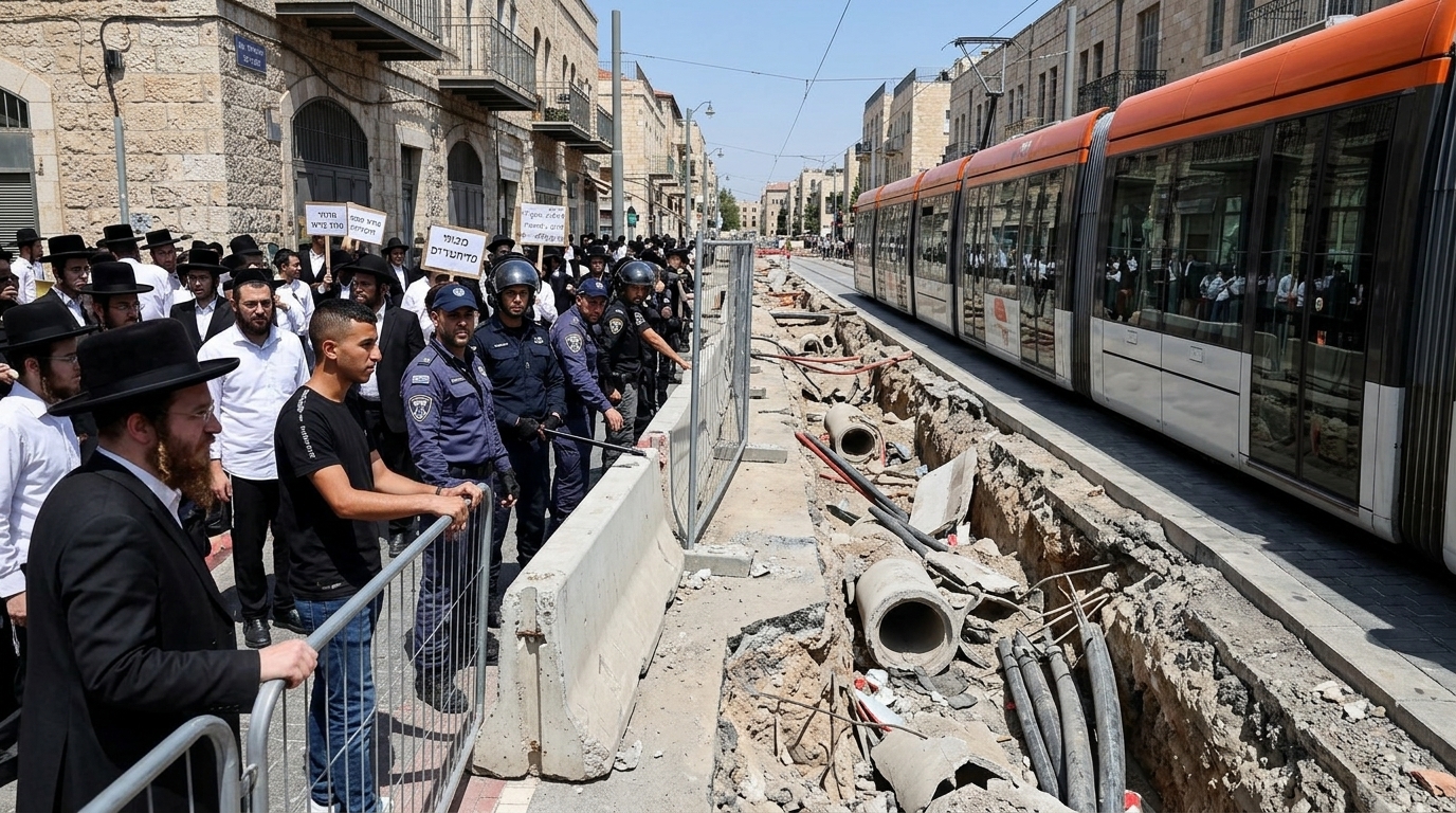 חרדים קיצוניים פרצו לאתר הרכבת הקלה בבר אילן וגרמו נזק לתשתיות