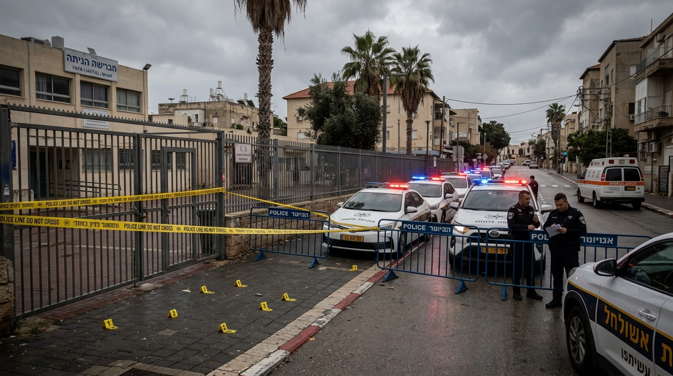 מאבטח ביפיע נאשם בקרב יריות בכניסה לבית ספר