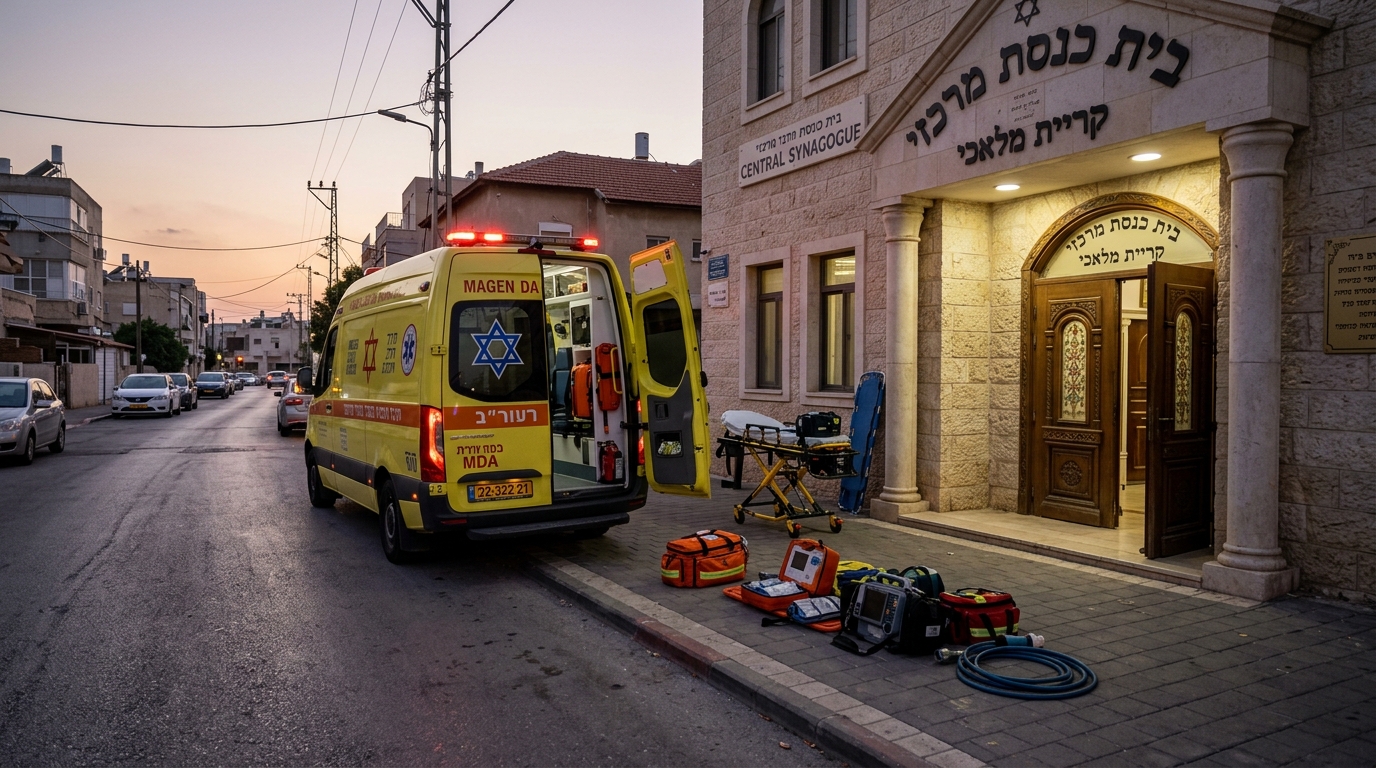 גבר בן 62 קרס בדום לב בתפילה בקריית מלאכי - הוחייה בשוק חשמלי ופונה בהכרה מלאה