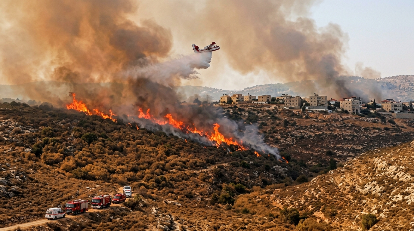 שריפה ענקית בדרום הר חברון מאיימת על בתי אפקה