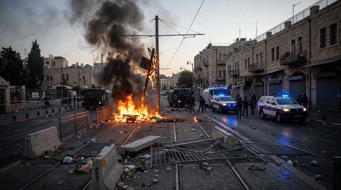 קיצוניים הציתו אש על פסי הרכבת הקלה בירושלים וחסמו כבישים