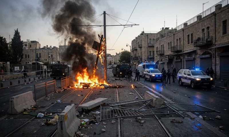 קיצוניים הציתו אש על פסי הרכבת הקלה בירושלים וחסמו כבישים
