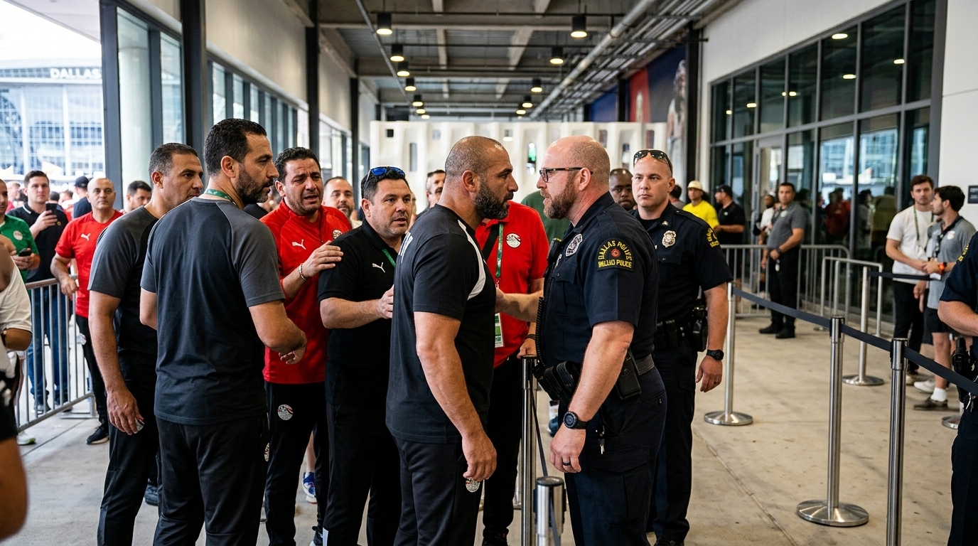 מנהל נבחרת מצרים ושחקן טרזגט נדחפו על ידי שוטר בדאלאס לפני המשחק