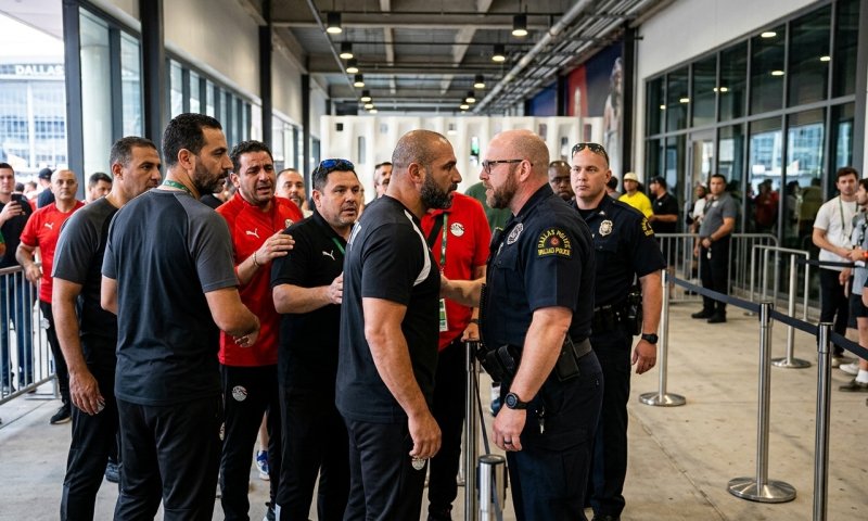 מנהל נבחרת מצרים ושחקן טרזגט נדחפו על ידי שוטר בדאלאס לפני המשחק