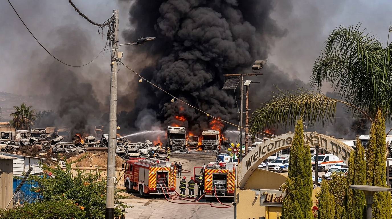 שריפה גדולה במגרש רכבים בג'דיידה-מכר: הושגה שליטה באש
