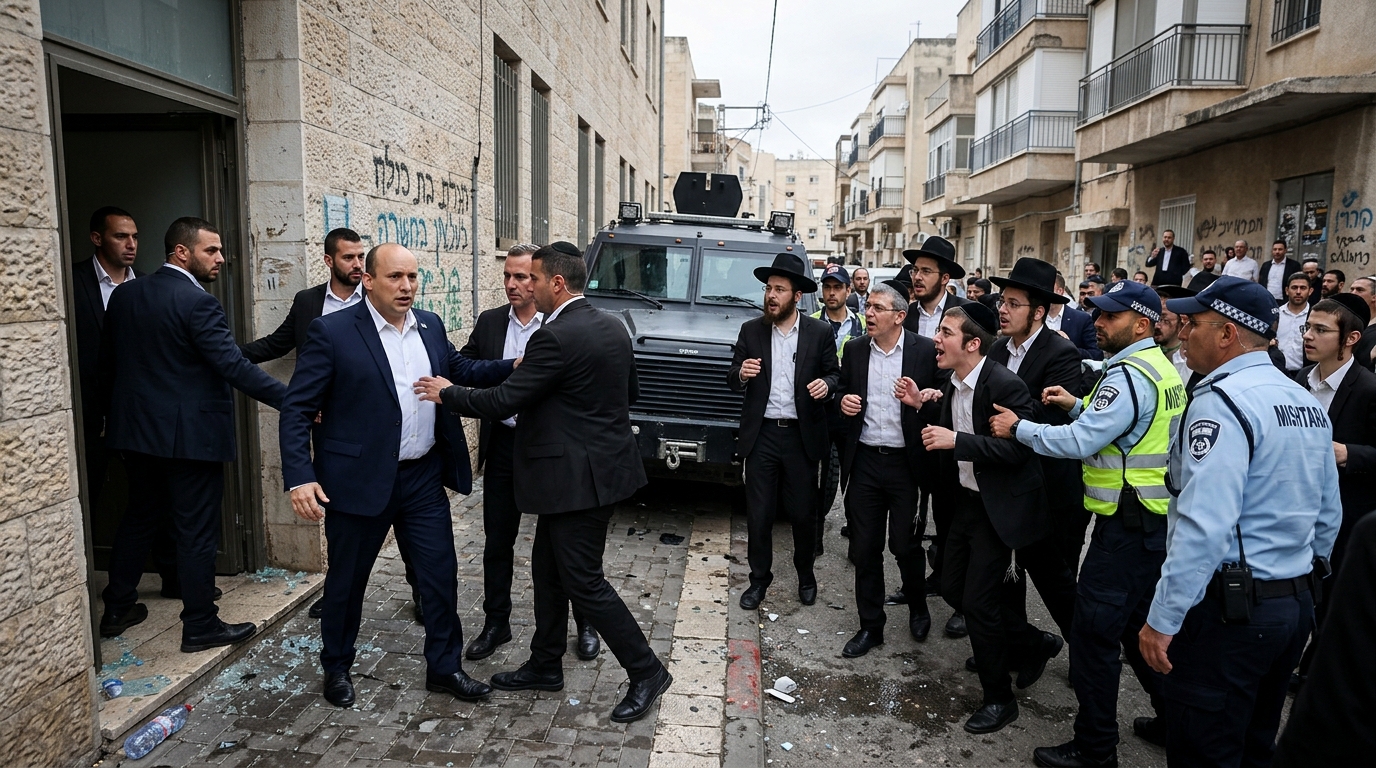 בנט הותקף בבני ברק: בקבוק זכוכית נזרק לעברו