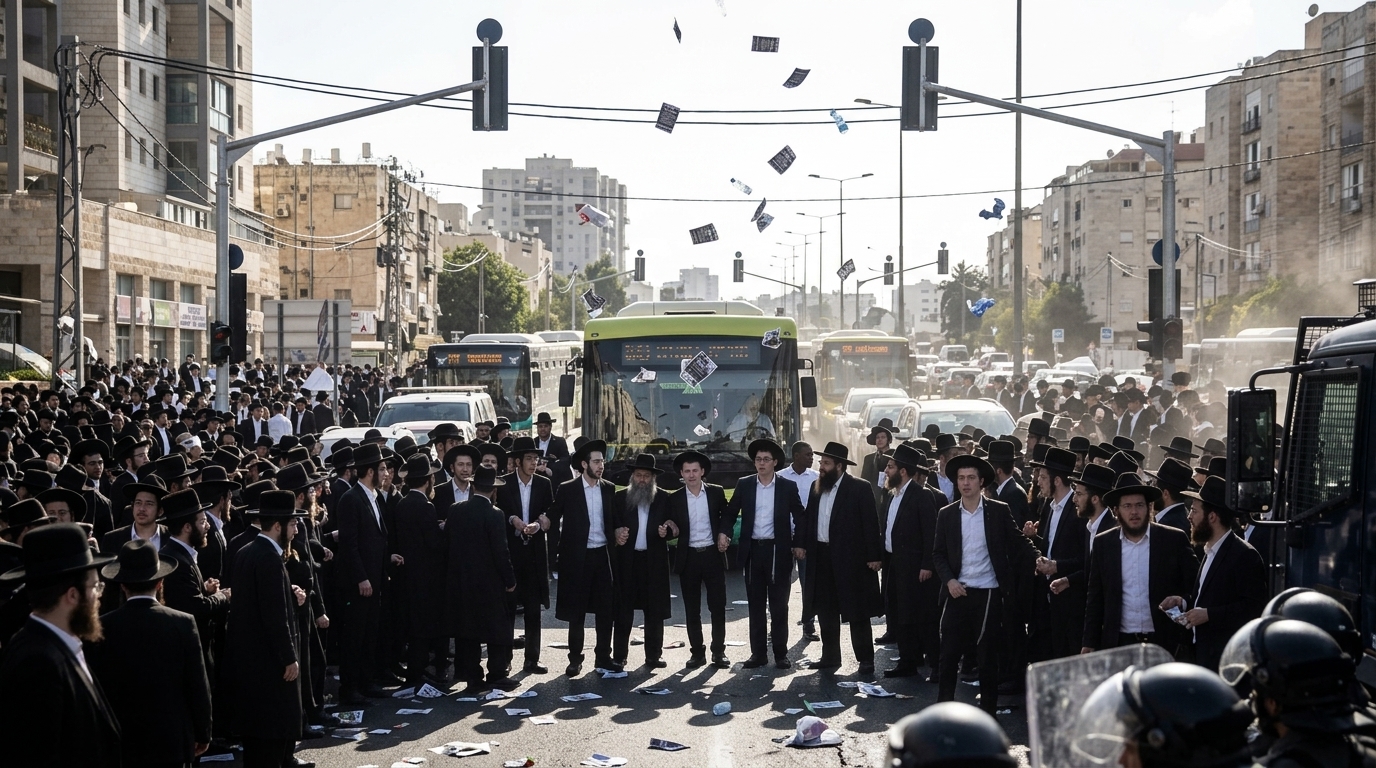 חרדים חסמו את כביש 4 ליד בני ברק: שוטר נפצע מבקבוק שהושלך לראשו