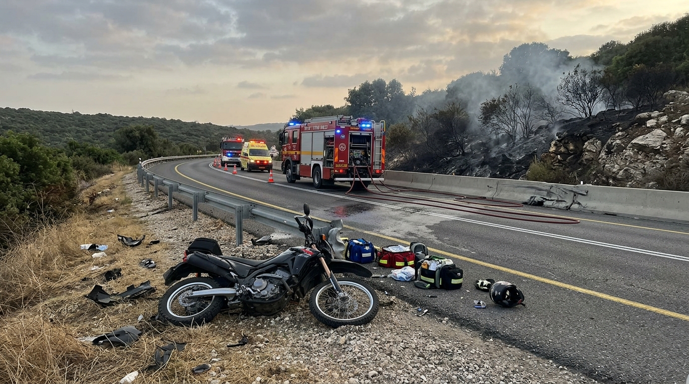 אופנוע עלה באש בתאונה סמוך למעלות תרשיחא, ארבעה נפצעו