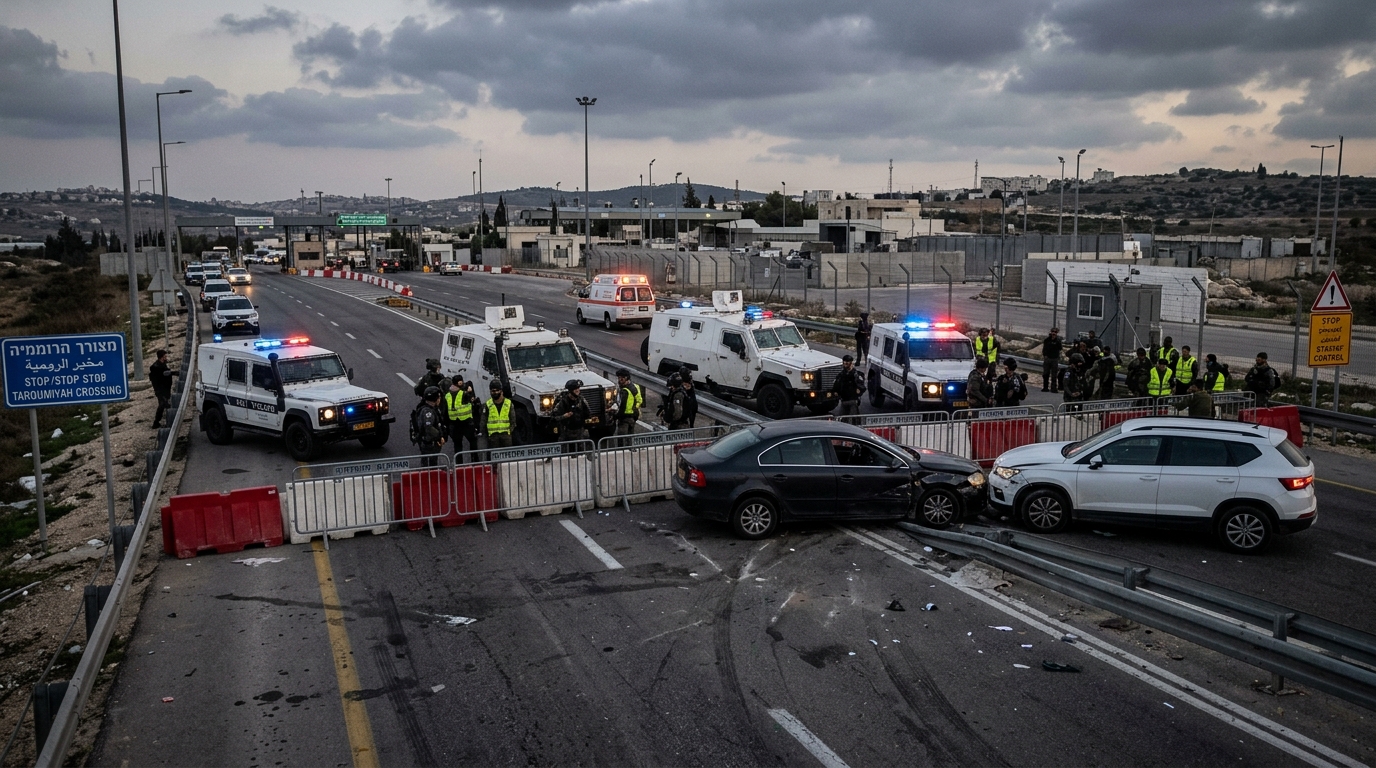 במעבר תרקומיא: רכב התנגש ברכב צבאי, חשוד נפצע מירי