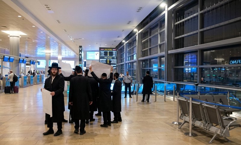 חסידי ברסלב מפגינים בנמל התעופה בן גוריון