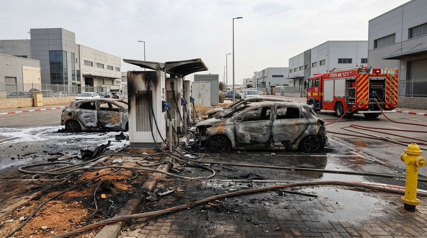 שישה רכבים עלו באש בחניון באשדוד - שניים מהם חשמליים