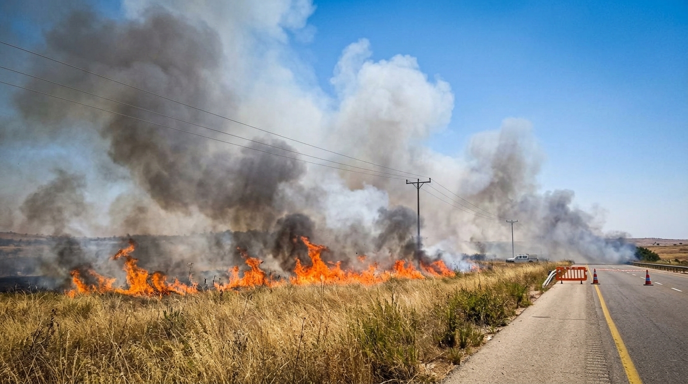 שריפת קוצים ליד קדומים: כביש 55 חסום לתנועה