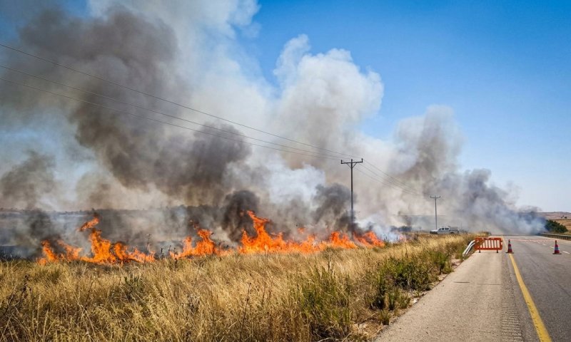 שריפת קוצים ליד קדומים: כביש 55 חסום לתנועה