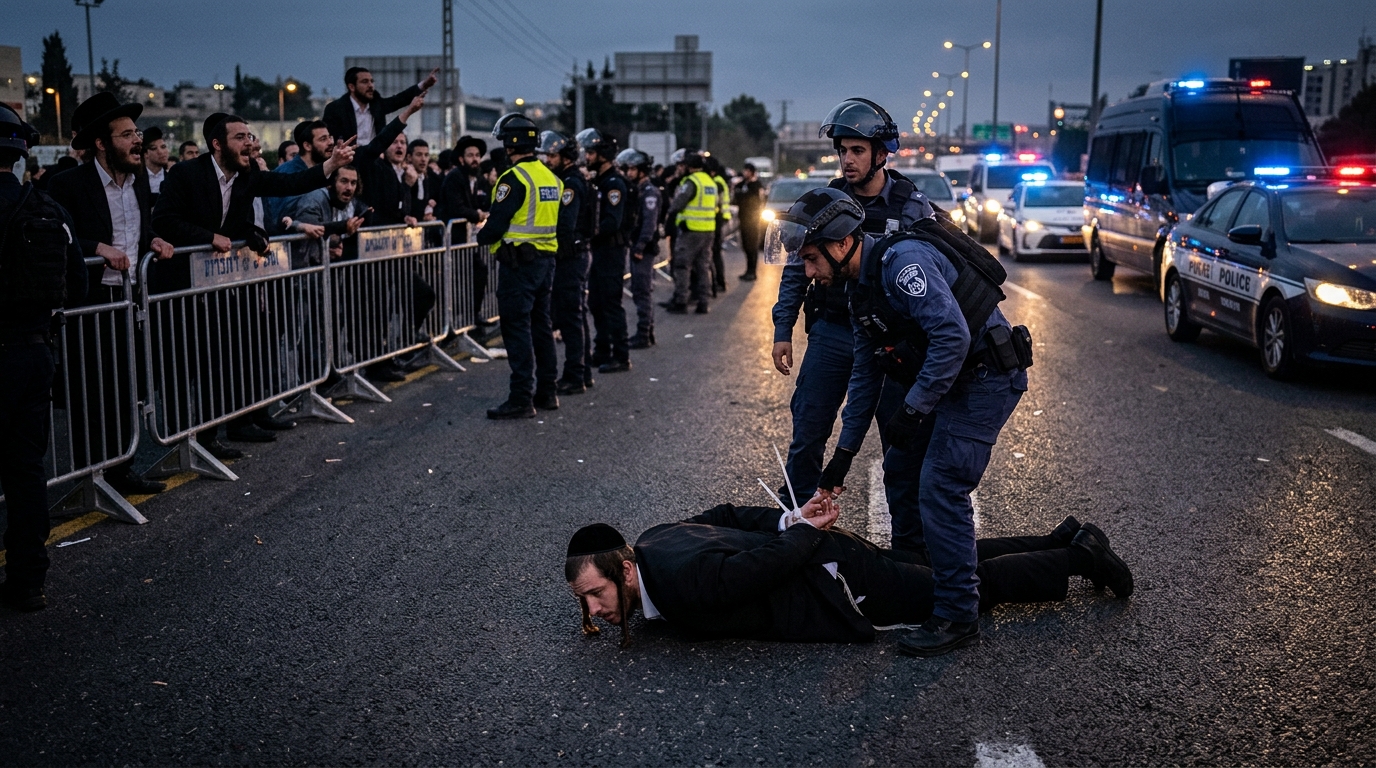 שוטר שתועד בועט בראש מפגין חרדי נחקר במח"ש ושוחרר