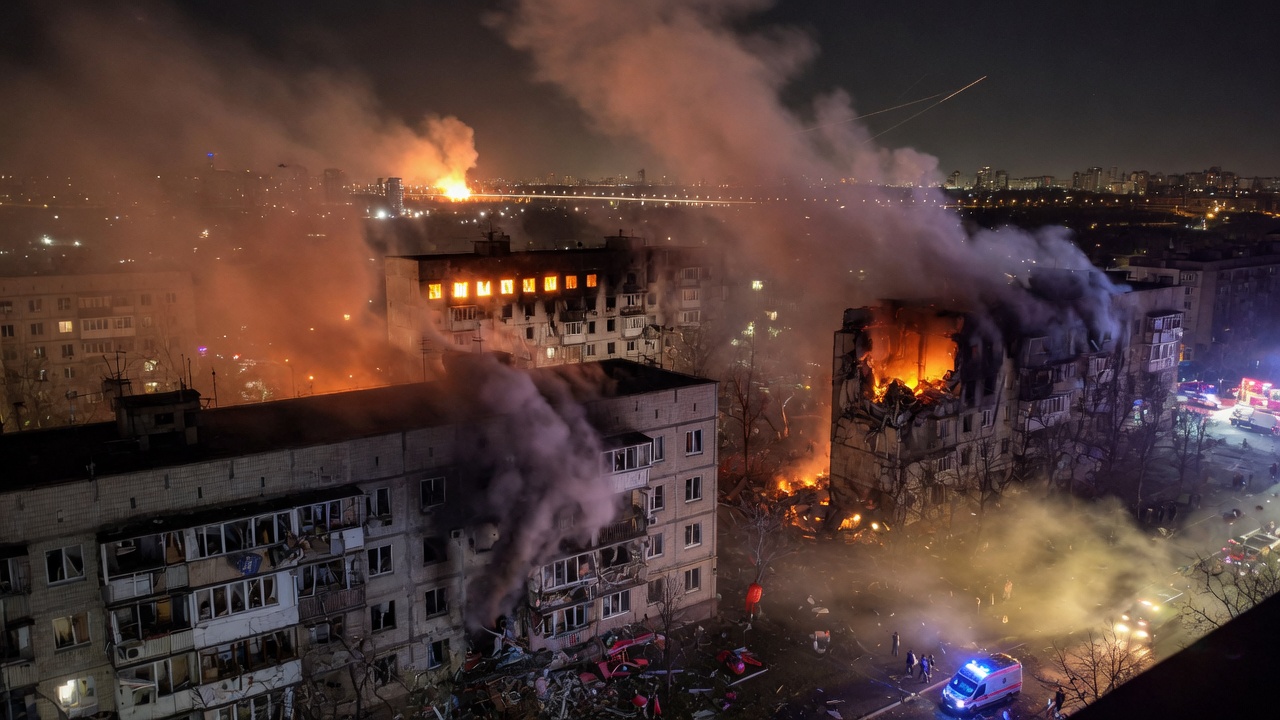 פיצוצים בקייב: רוסיה תקפה בטילים בליסטיים, שריפה גדולה בבניין מגורים