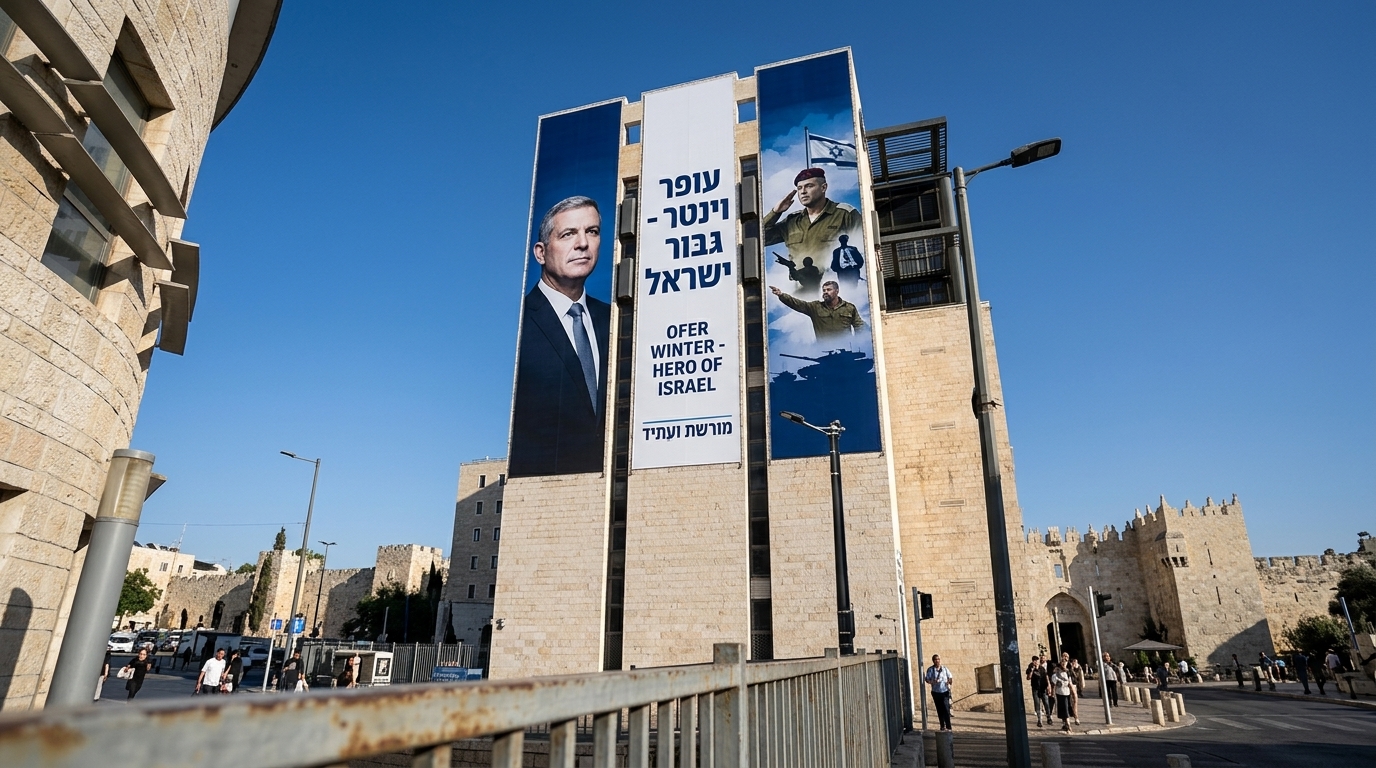 שלט ענק בירושלים מציב את עופר וינטר כמועמד לשר הביטחון