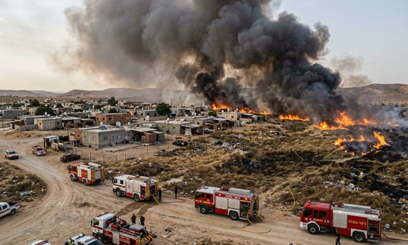 שריפת קוצים בתל שבע: כוחות כיבוי נלחמים ב-10 מוקדי אש