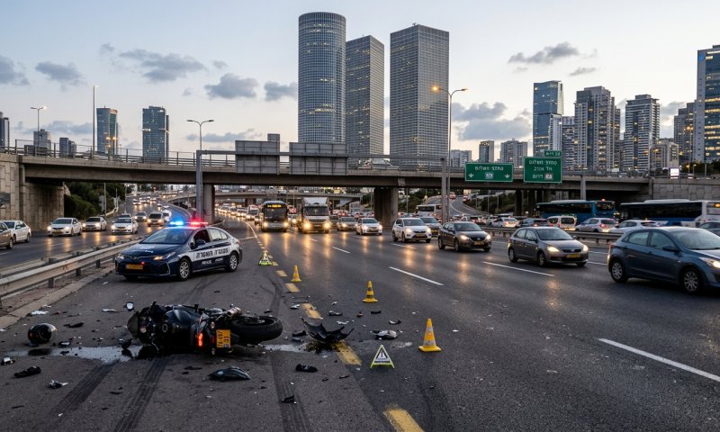 רוכב אופנוע נהרג בהתנגשות עם משאית בכביש 20 ליד מחלף השלום