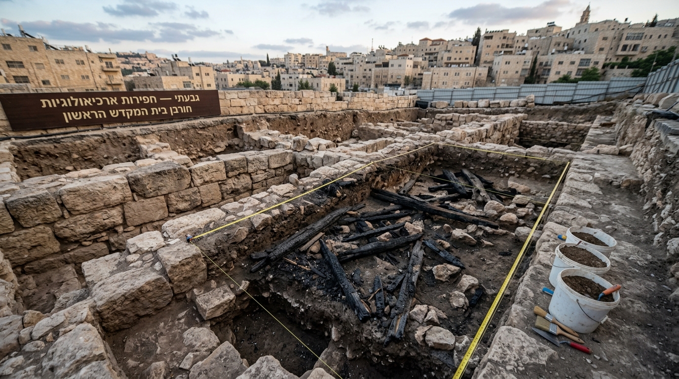 קורות עץ שרופות מחורבן הבית הראשון נחשפו בעיר דוד