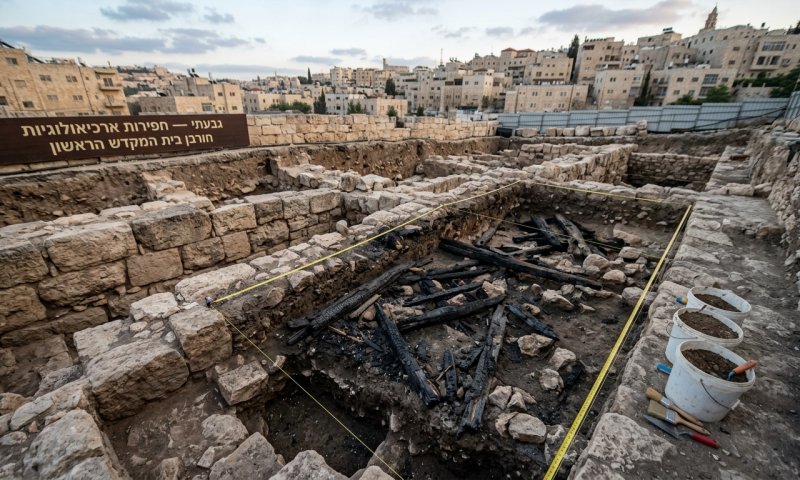 קורות עץ שרופות מחורבן הבית הראשון נחשפו בעיר דוד