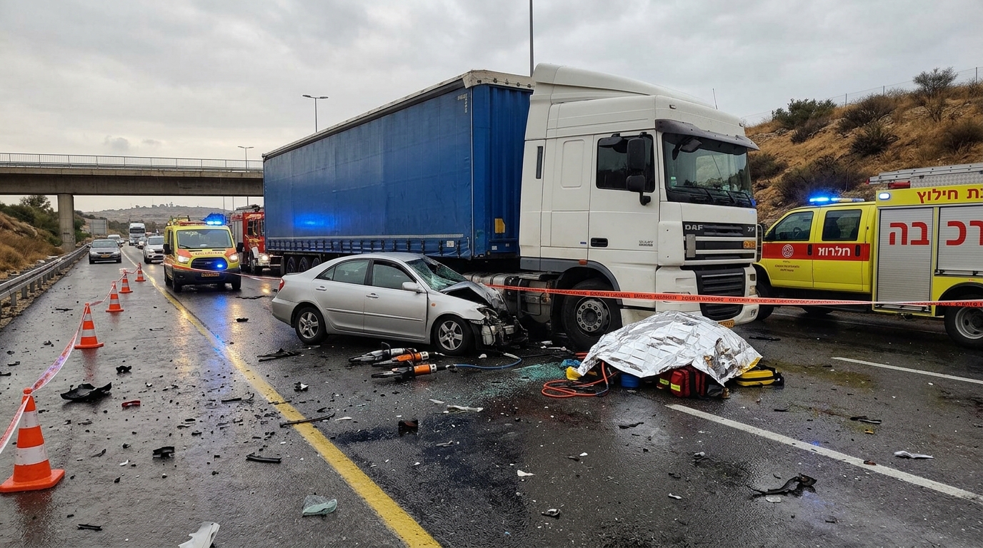 שני גברים נפצעו קשה בתאונה בין משאית לרכב בכביש 675