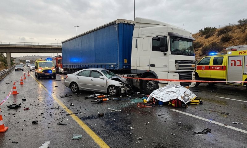 שני גברים נפצעו קשה בתאונה בין משאית לרכב בכביש 675