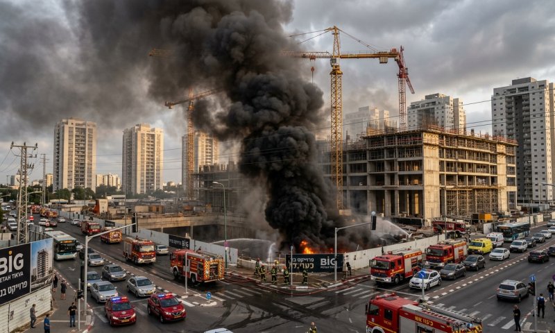 שריפה ענקית בחניון מתחם BIG בפתח תקווה: אין שליטה על האש