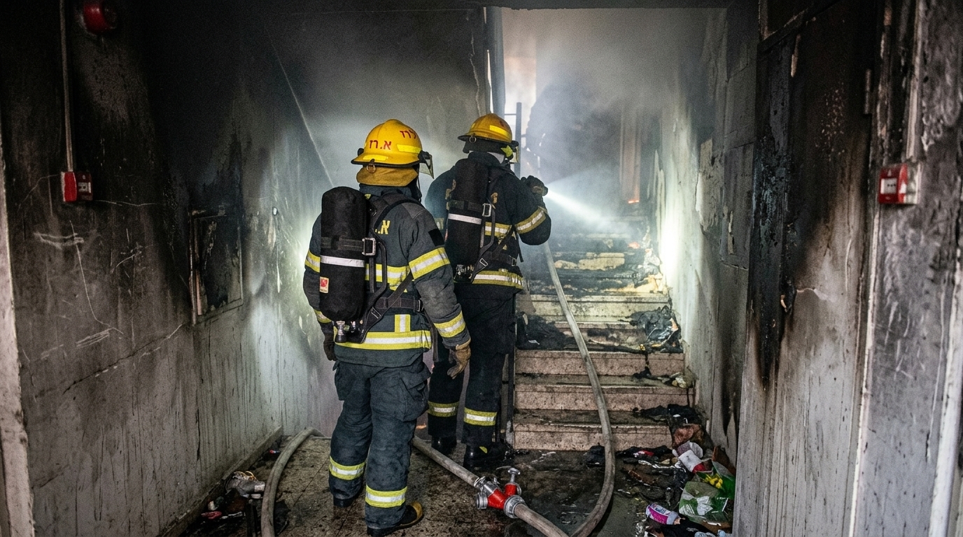 שריפה בבניין מגורים בקריית אתא: 12 נפגעו משאיפת עשן