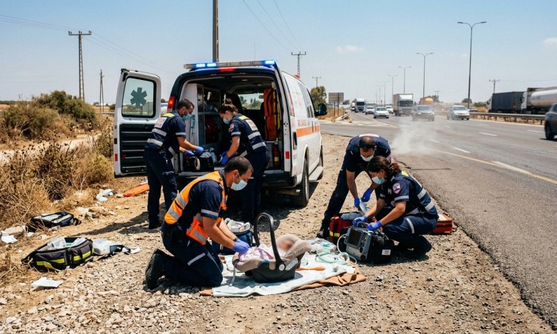 תינוק בן 8 חודשים פונה במצב בינוני עם סימני מכת חום