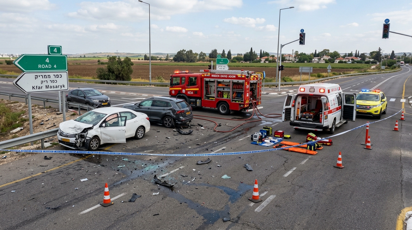 שבעה נפצעו בתאונה בכביש 4 ליד כפר מסריק