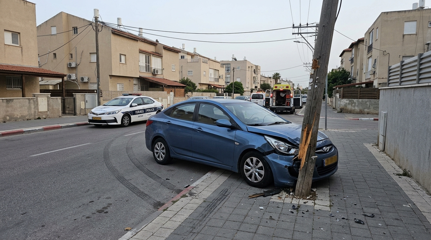 גבר כבן 60 נפצע קשה לאחר שרכבו פגע בעמוד חשמל בפתח תקווה