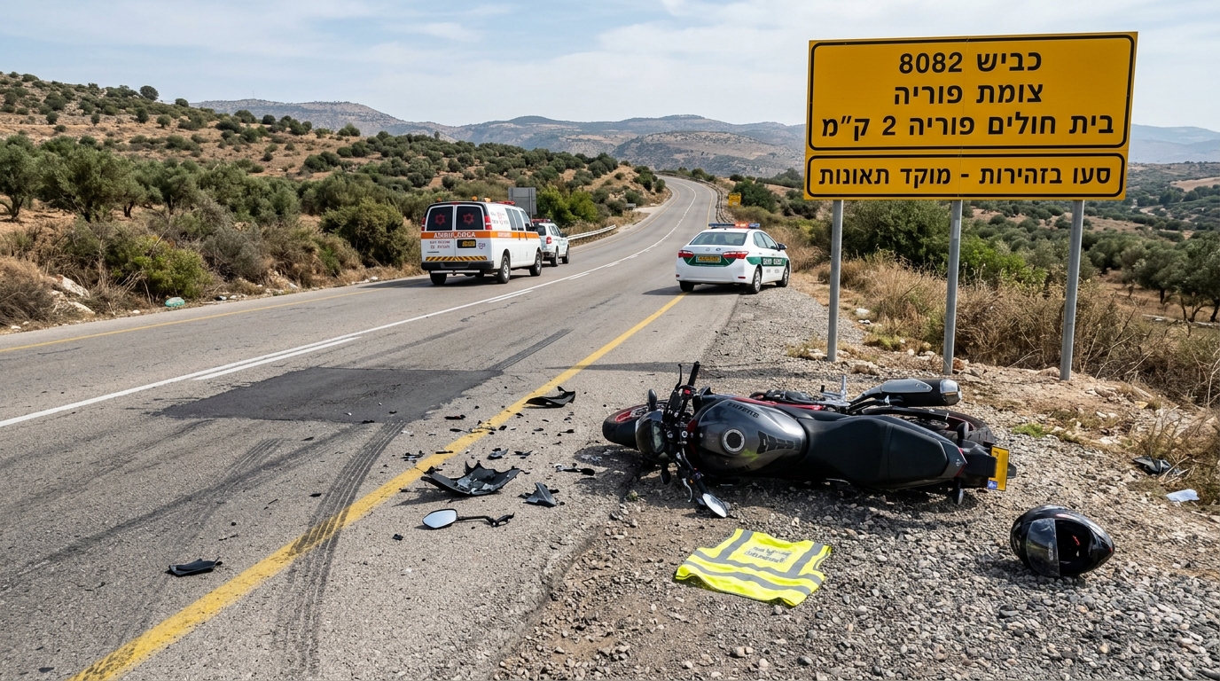 רוכב אופנוע בן 57 נפצע בינוני בהחלקה ליד קשת