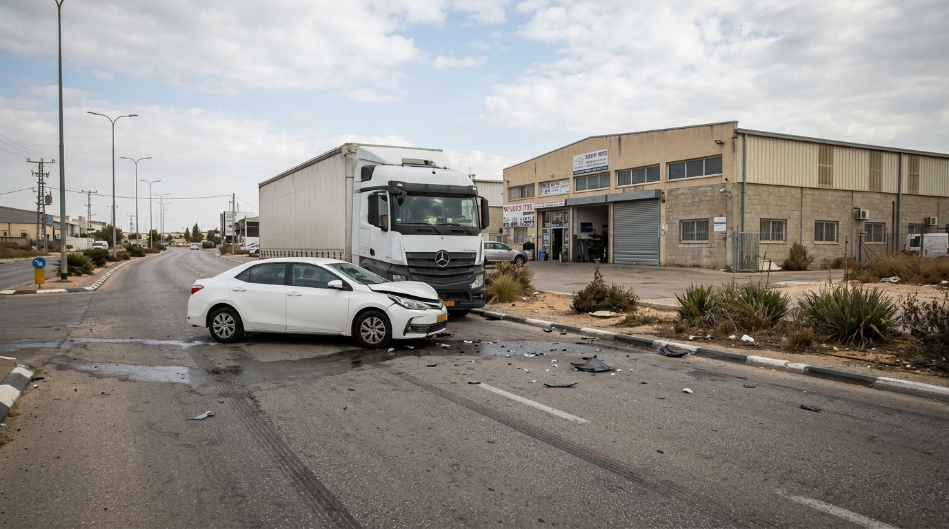 רכב נפגע ממשאית ופרץ לחנות בקריית גת